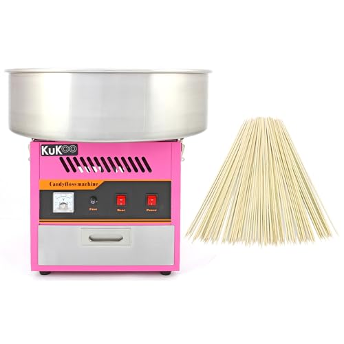 Candy Floss Machine Commercial KuKoo Making Machine with 500 Candy Floss Sticks Cotton Candy Maker Fun Party Cooking Snacks Bundle