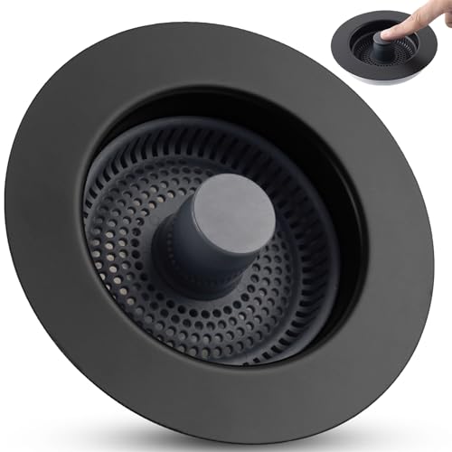 Universal 3 in 1 Kitchen Sink Drain Strainer Stopper Combo Matte Black