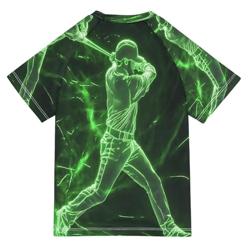 Boys Short Sleeve T-Shirts Doodle Baseball Neon Green Rashguard Kids Swim Shirts Sun UPF 50+2