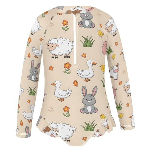 Farm Animals on Pastel Girls Rash Guard Swimsuits Long Sleeve One Pieces Bathing Suit UPF 50+ Zipper Swimwear2