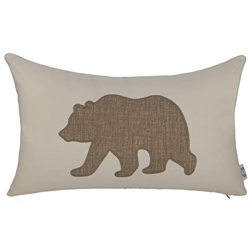 Image of millianess Lumbar Pillow Covers 12x20 Inches Bear Decorative Cotton Linen Throw Lumbar Waist Embroidered Cushions Covers for Couch Sofa Bedroom (Khaki)