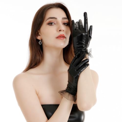 Women Lace Gloves Floral Bow Short Gloves for Opera Evening Bridal Party Wedding Elegant Accessories