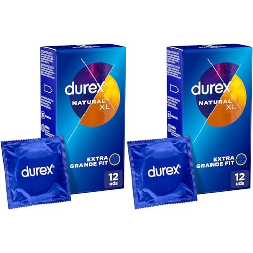 Durex Preservativos Natural XL, para Confort y Seguridad, 12 condones XL Extra Grandes (Paquete de 2)