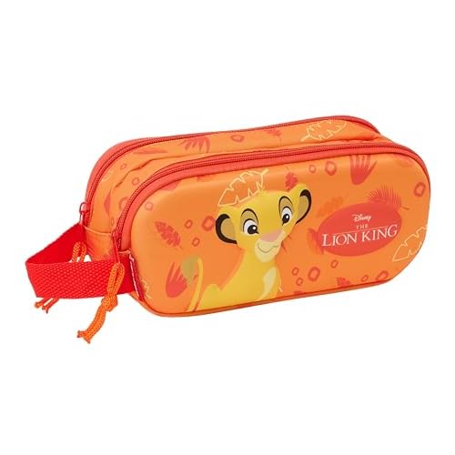 Safta EL Rey Leon 3D - Portatodo Doble 3D, Estuche Infantil, Estuche Niño, Ideal para Niños en Edad Escolar, Cómodo y Versátil, Calidad y Resistencia, 21x6x8 cm, Color Naranja