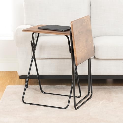 FurnitureR-Folding-Tables-Foldable-TV-Tray-Dinner-Snack-Trays-Set-of-2-Industrial-Style-Sofa-Bedside-Tables-with-X-Frames-Small-Laptop-Table-in-Vintage-Brown-15-x-189-x-262-in-2PCS FurnitureR Folding Tables Foldable TV Tray Dinner Snack Trays Set of 2 Industrial Style Sofa Bedside Tables with X Frames Small Laptop Table in Vintage Brown 15 x 189 x 262 in 2PCS