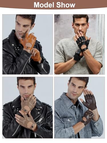 Image of GSG Men's Fingerless Leather Driving Gloves, Half Finger, lambskin | Half Finger Design, Breathable Comfort,Driving, Motorcycle Riding, Racing, Cycling, Daily Wear