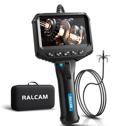 Ralcam Endoskopkamera mit Licht, 6.2mm 210° Bi-Direktionale Inspektionskamera, 4.3“ 1280x720P Rohrkamera, IP67 Wasserdicht 1M Halbsteifes Kanalisationskamera Teleskopkamera Auto Montierte Werkzeuge