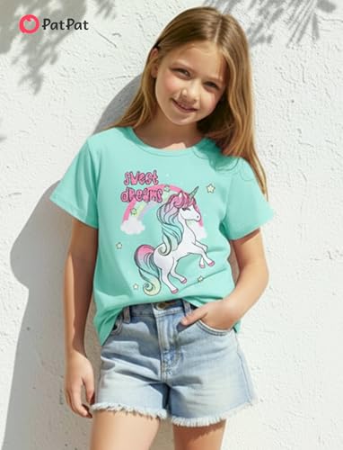 Image of PATPAT Girls Crewneck Short Sleeve Graphic Tees Animal Print Shirts Cute Summer Outfits 5-12 Years