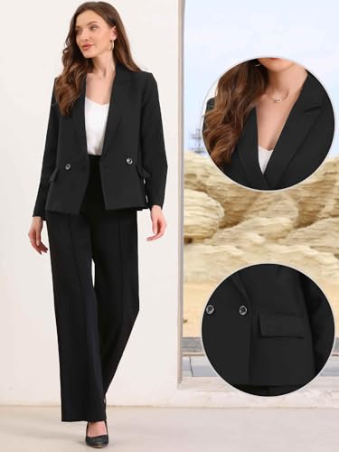 Allegra K Blazers for Women's Business Casual Double Breasted Long Sleeve Work Jacket Office Suit2