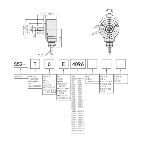 Encodeur mesurable S52 THL à impulsion élevée et entraînement différentiel 24V - 3