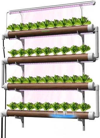 DPROOTS NFT Hydroponics Growing System，36 Pods Wall-Mounted Indoor Garden，Full Spectrum Grow Lights and Powerful Water Recycling System，Opaque PVC-U Hydroponic Pipes，Suitable for Leafy Greens
