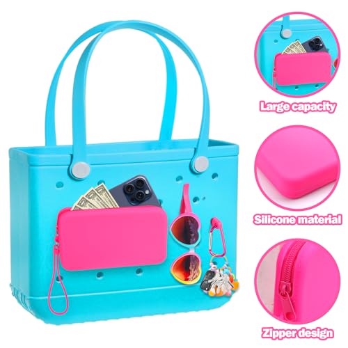 Mity rain Silicone Wallet for Bogg Bag Phone Holder, Accessories Set for Bogg Bag Contain 2PCS Key Holder and a Large Capacity Silicone Zipper Bag for Beach Bags Tote Bag 5