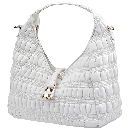 ZffXH Petit sac à main besace en cuir souple froncé pour filles - Sac à bandoulière matelassé - Sac à main en forme de nuage - Sac à main à raviolis, blanc, Small Cover