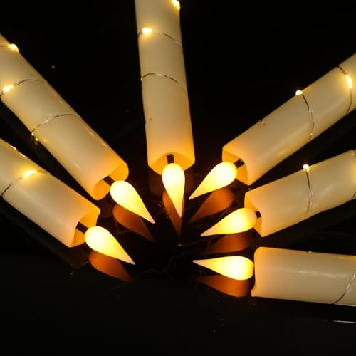 Image of GenSwin Flameless Taper Candles with Remote and String Lights, Ivory Real Wax Taper Candles Battery Operated, LED Flameless Battery Candlesticks for Home Holiday Decor(Set of 6)