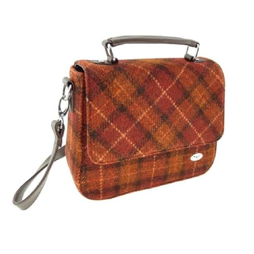 Bolsa quadrada Harris Tweed 'Thurso' feita na Escócia, Rust & Orange Overcheck