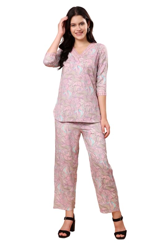 Image of London Hills Women Printed Kurta with Pant Salwar Suit Set || Plazo Kurti Cotton Set
