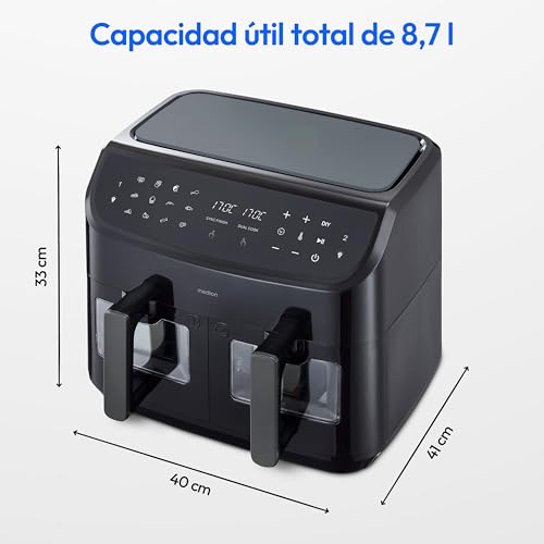 Miniatura 11 de Medion P20 Xxl Freidora De Aire Caliente Con 2 Compartimentos 8,7 Litros, 2.600 Vatios, Doble Compartimento, 9 Programas Automáticos, 2 Cajones, Ventana De Visualización, Freidora De Aire Dual