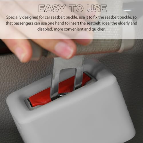 Image of Augeny 2 PCS Seat Belt Buckle Holder, Silicone Auto Rear Seatbelt Buckle Booster to Makes Receptacle Stand Upright for Easy Access, Universal Vehicle Seatbelt Buckle for Kids (Light Gray)