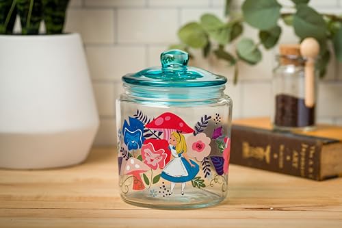 Image of Silver Buffalo Disney Alice in Wonderland Mushrooms, Glass Jar with Lid