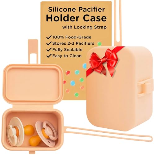 Image of Baby's Aid Silicone Pacifier Holder Case with Locking Strap for Diaper Bag, Stroller, or Purse, Storage Case for 2 to 3 Binky Pacifiers, Newborn Travel Essentials, BPA Free, Easy to Clean and Secure