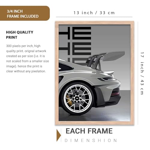 Image of walllane Big Porsche Cars Framed Posters Gift Items for Boys Room Wall Decoration Bedroom Living Room Office Studio Decor | Car Poster Frame for Wall Decor Set Of 3 Size (13x17 inch), Framed
