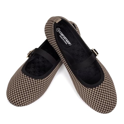 Image of Frank Mully Women's Mary Jane Flats Comfortable Dressy Ballet Flats Casual Round Toe Slip On Washable Knitted Fabric Office Work Woman Shoes