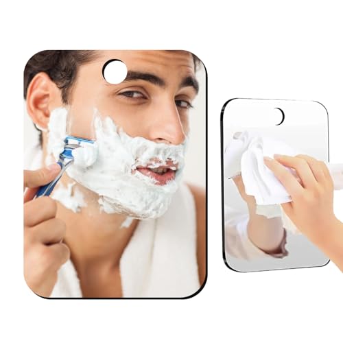 Larebidtex Miroir de Rasage Anti-Buée pour Douche et Salle de Bain, 18cm x 14cm, avec Crochet Adhésif Durable et Ventouse, Miroir Incassable, Idéal pour...