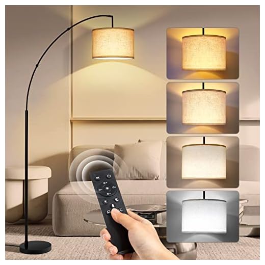 OUTON Lampada da Terra ad Arco con Telecomando, Lampade a Stelo da Terra a LED Dimmerabile, Lampade da Terra dal Moderno con Paralume Beige Regolabile per Soggiorno, Camera da Letto