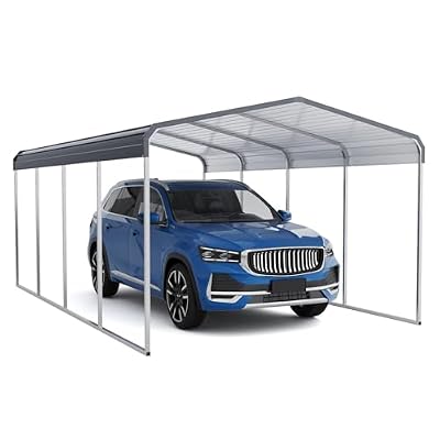 12x20FT Heavy Duty Metal Carport with Reinforced Frame and Steel Roof for All-Weather Use, All-Season Versatile Outdoor Shelter for Cars, Trucks, Boats, ATVs, Tractors & Motorcycles