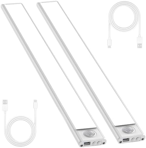 Bizcasa 2 Pezzi Luce Armadio LED, Luce con Sensore di Movimento, Armadio Led Magnetica USB Ricaricabile per Cucina, Scale, Corridoio, Garage, ecc. (40CM-2 pezzi)