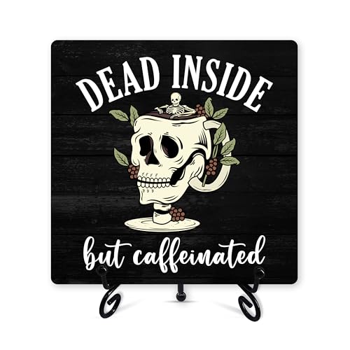 Halloween Coffee Desk Decor, Dead Inside But Caffeinated Wood Sign...
