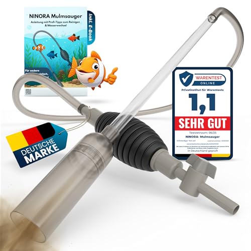 NINORA® Mulmsauger Aquarium – Kiesreiniger, Bodenreiniger & Wasserwechsel mit Pumpe und Schlauchventil I Sicher für Fische, ohne Chemie I Für kleine & große Aquarien I Aquarium Zubehör inkl. E-Book NINORA® Mulmsauger Aquarium – Kiesreiniger, Bodenreiniger & Wasserwechsel mit Pumpe und Schlauchventil I Sicher für Fische, ohne Chemie I Für kleine & große Aquarien I Aquarium Zubehör inkl. E-Book