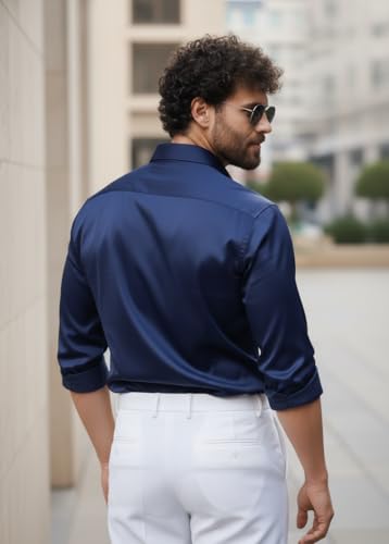Image of IndoPrimo Men's Stylish Satin Shirt for Party and Casual Wear - Exclusive Designer Full Sleeve Shirt for Men - Pilar
