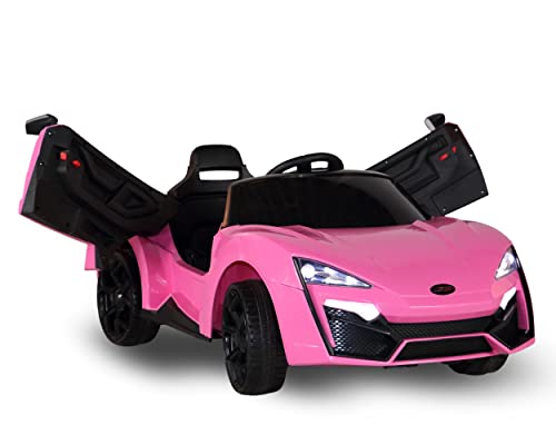 ❤ Crazy Deals First Drive Lykan Hypersport Style Ride On Electric Car - White 12v Power Motorized Kids Cars (Pink)