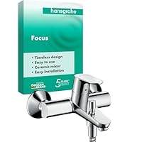 hansgrohe Focus - Badewannenarmatur Aufputz für 2 Verbraucher, Mischbatterie Badewanne mit Auslauf Länge 19,4 cm, Einhebelmischer Wanne, Chrom, 31940000