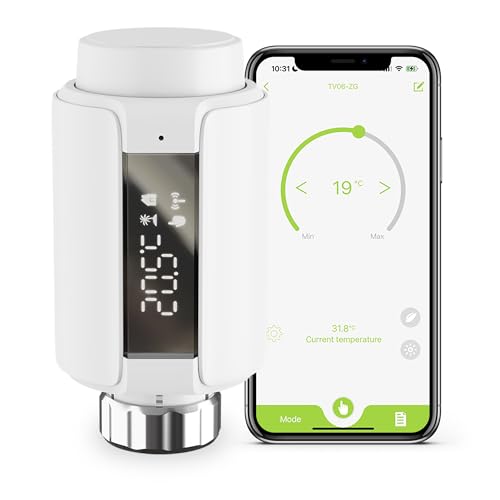 Zigbee TRV Termostato de radiador – Cabezal termostático Inteligente con Control por aplicación, Requiere hub Zigbee 3.0, Compatible con Alexa, Home Assistant, Tuya Smart y Smart Life
