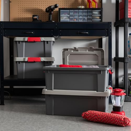 Image of IRIS USA 12 Gallon Lockable Storage Totes with Lids, 4 Pack - Gray, Heavy-Duty Durable Stackable Containers, Large Garage Organizing Bins Moving Tubs, Rugged Sturdy Equipment Utility Tool Box