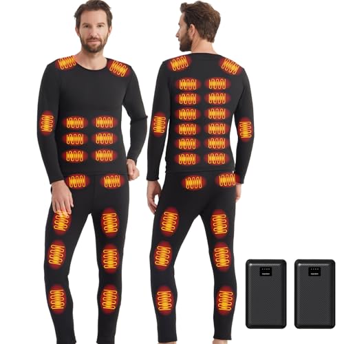 Ventouse Beheizte Unterwäsche Set mit 2-Powerbanks: 3 Heizstufen 42 Heizzonen Winter...