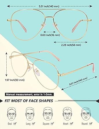 GQUEEN Fake Glasses Women Men Clear Lens Metal Frame UV400 Protection Fashion Retro Pilot Style Eyeglasses