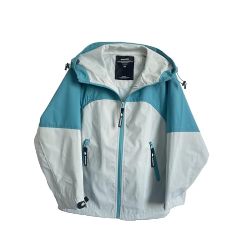 Classic Casual Hooded Jacket，Turquoise and Light green Color Block Design，Light weight,Drawstring waist