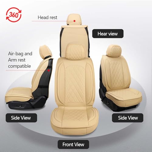 Image of MIROZO Front Seat Covers,Leather Car Seat Covers Breathable Automotive Seat Covers Car Seat Protector Vehicle Seat Cushion for Sedan, Truck and SUV (2PCS Front, Beige)
