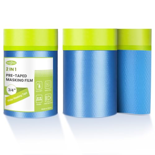SARDVISA 2 Packs Pre-Taped Masking Film - 22 x 66 Painters Plastic Sheeting with Tape Masking Master for Automotive & Home Painting Wall Car Furniture Floor Protection