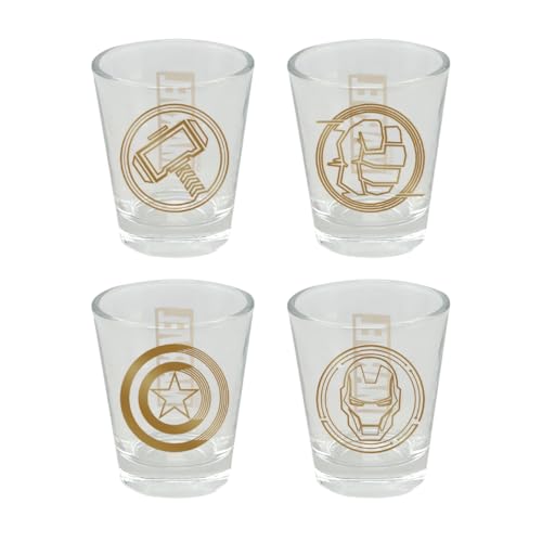 Elbenwald Marvel Lot de 4 verres à shot avec symboles de Thor, Iron Man, Hulk et Captain America Capacité 50 ml