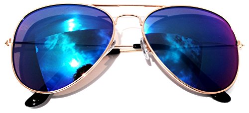 OWL Classic Aviator Full Mirror Lens Sunglasses Metal Frame Gold Color Men Women
