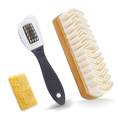 Juego de cepillos para zapatos de ante, juego de 2 cepillos con goma de borrar, cepillo para zapatos de ante, cepillo para piel sintética, cepillo de crepé, cepillo para ante, cepillo para limpieza de