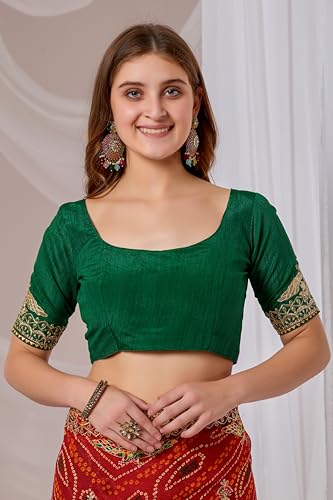 Image of Women's Georgette Bandhani Printed Embroidery Saree with Unstitched Blouse Piece