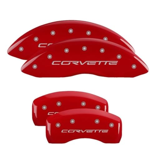 MGP Caliper Covers 13008SCV6RD Corvette C6 Logo Type Caliper Cover with Red Powder Coat Finish and Silver Characters, (Set of 4)