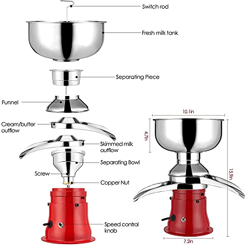 Separatore di latte elettrico, estrattore crema 50L/H per allevamenti lattiero-caseari, portatile ad alto rendimento 9800rpm per burro fresco e produzione di formaggio