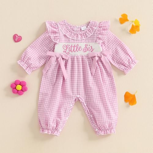 Im New Here/Little Sister Newborn Outfit Long sleeve Bubble Romper Jumpsuit Preemie Baby Girl Coming Home Outfit2