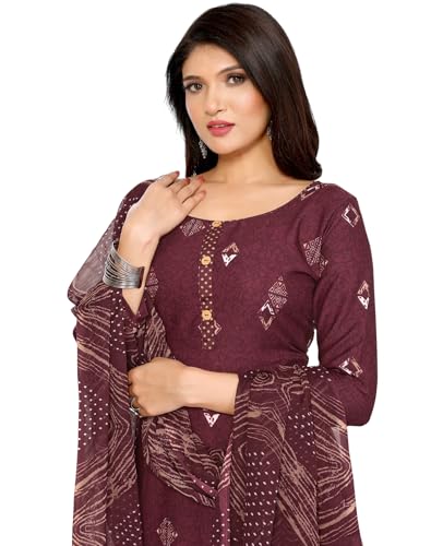 Image of Yashika Women's Crepe Printed Unstitched Dress Material & Unstitched Salwar Suit Material With Dupatta AZ-YS-P4-KUNDAN PURPLE